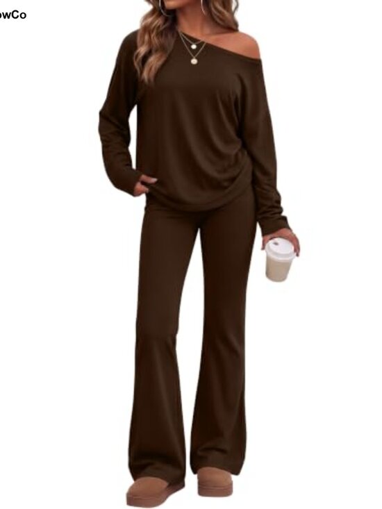 Other - Women's 2 Piece Lounge Set Off Shoulder Top Flare Pants Casual Travel